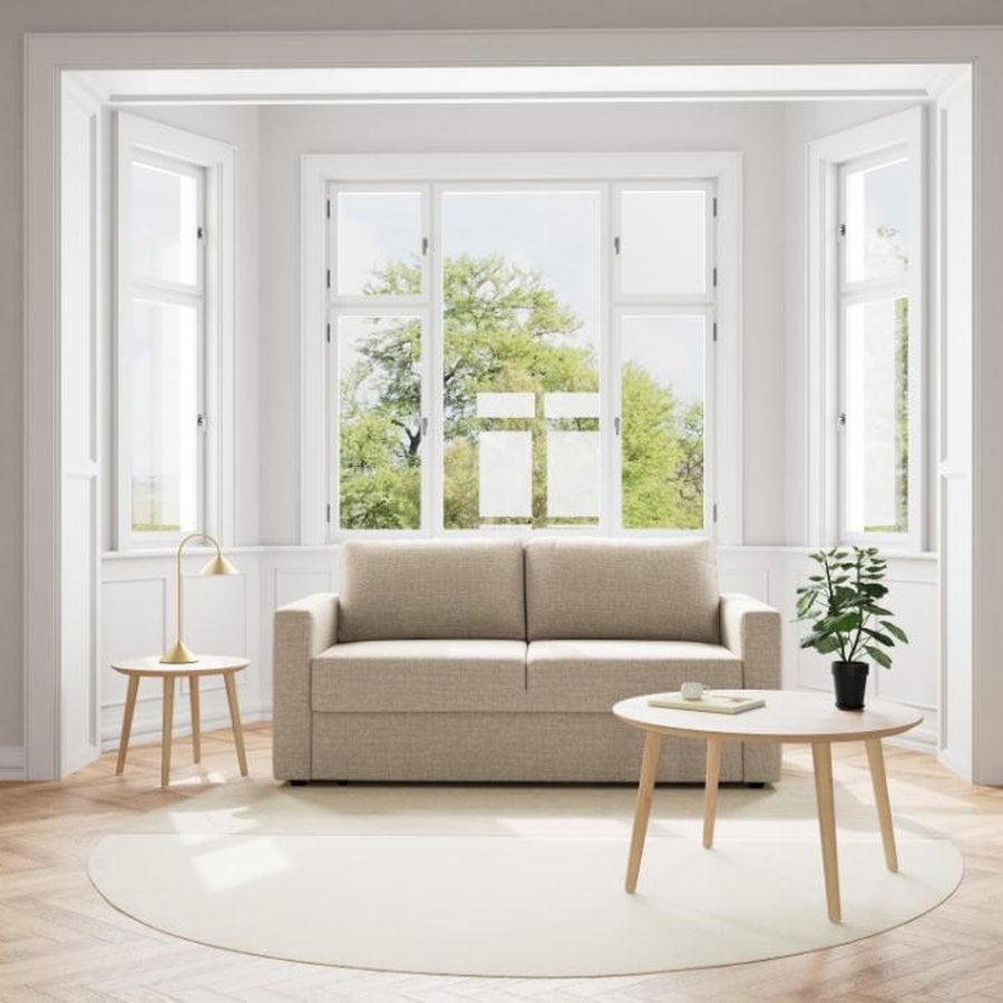 Fleury Sovesofa Beige Stof Armlæn Foldbar