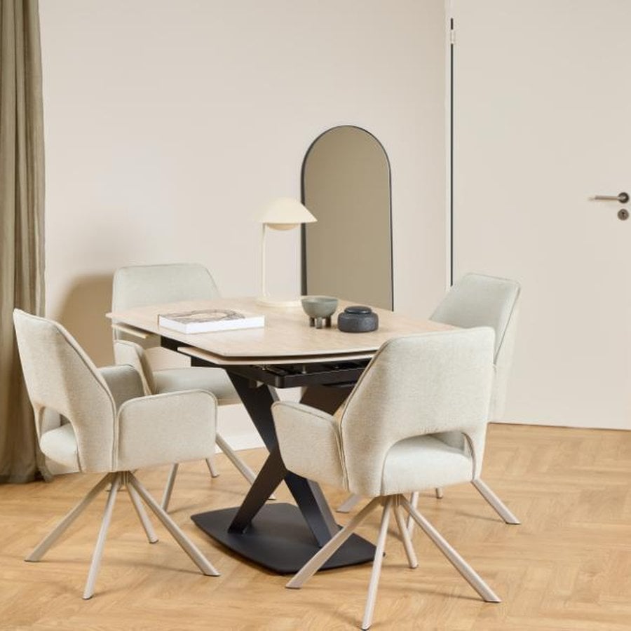 Graham Spisebordsstol Beige Stof Armlæn Drejefunktion