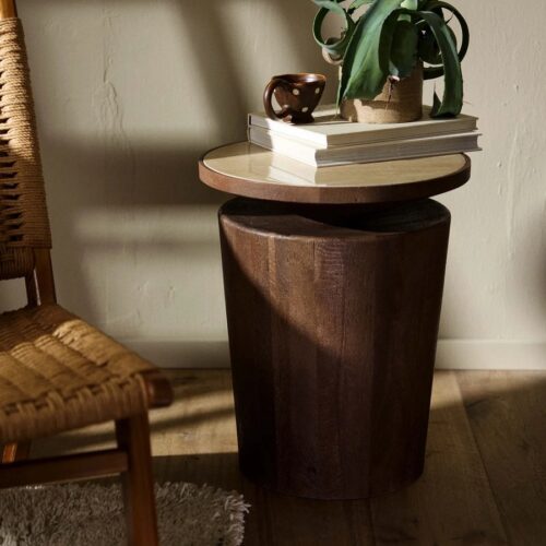 KWANDO Sidebord i Mangotræ med Travertin Top fra Nordal | Ø41x50 cm - Billede 2