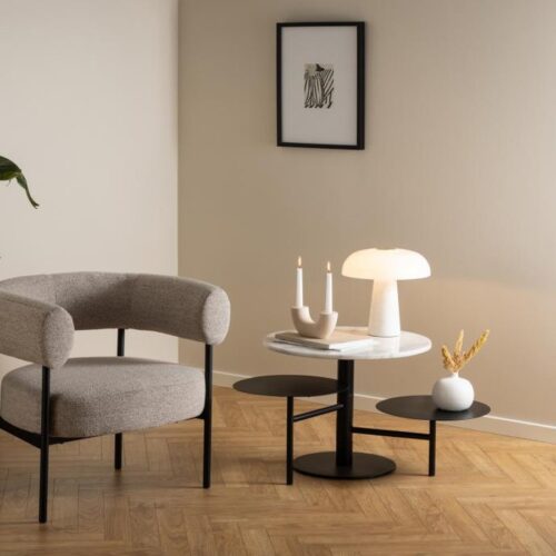 Lahti Rund Sofabordssæt Hvid Marmor Drejefunktion