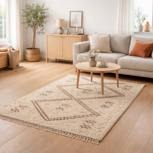 LEAH Gulvtæppe i Uldblanding med Marokkansk Mønster fra Nordal | 160x240 cm | Natur, Beigehos uniquebeds, home & living - Billede 1