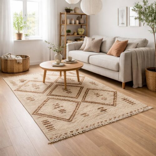 LEAH Gulvtæppe i Uldblanding med Marokkansk Mønster fra Nordal | 200x290 cm | Natur, Beige hos uniquebeds, home & living - Billede 1