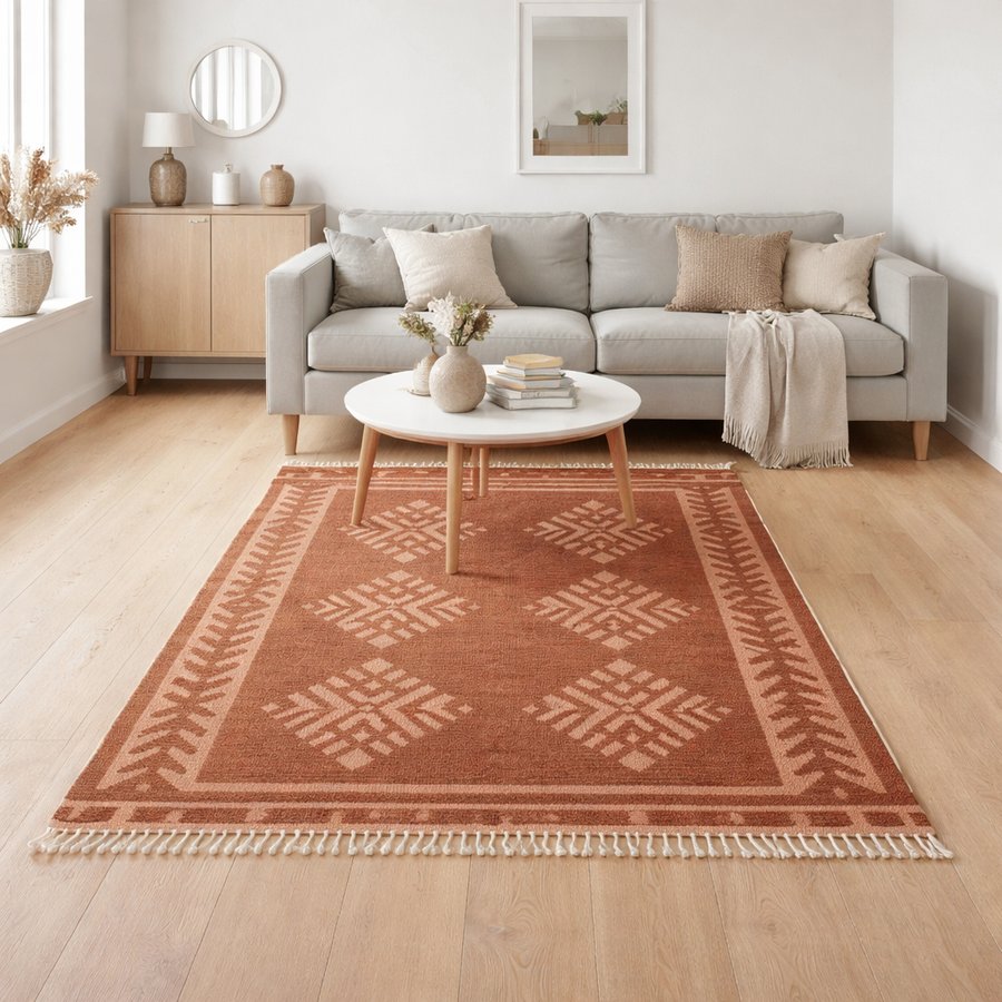 miljoe-marla-gulvtppe-i-uldblanding-med-mnster-fra-nordal-160x240-cm-rust-hos-1 MARLA Gulvtæppe i Uldblanding med Mønster fra Nordal | 160x240 cm | Rust hos uniquebeds, home & living - Billede 1