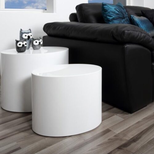 Mice Oval Sofabordssæt Hvid Mdf Actona