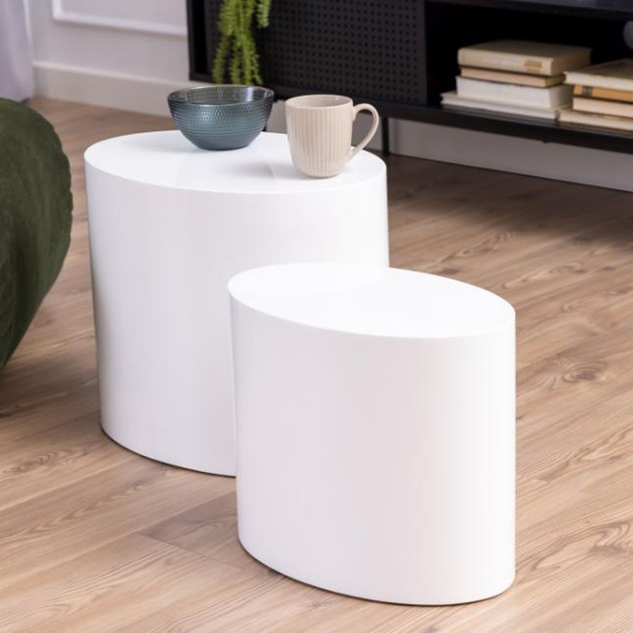 Mice Oval Sofabordssæt Hvid Mdf Actona