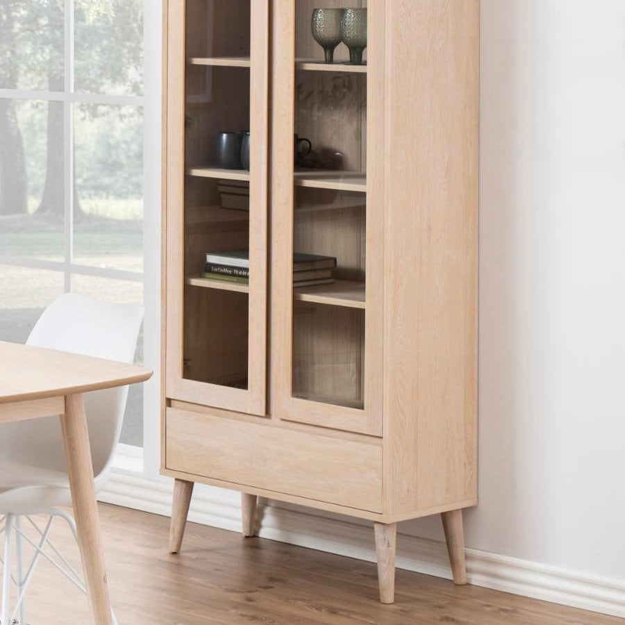 Nagano Vitrine Hvidpigmenteret Egetræ Klar Glas