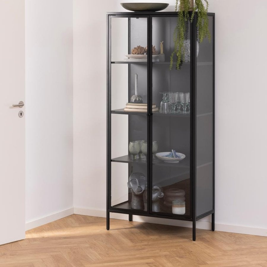 Newcastle Vitrine Mat Sort Stål Døre
