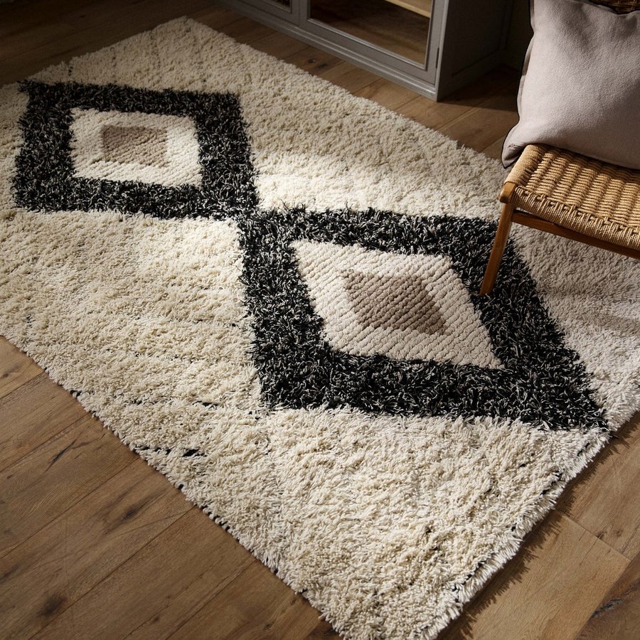 NUHA Gulvtæppe i Uld & Bomuld fra Nordal | 160x240 cm | Råhvid, Sort hos uniquebeds, home & living - Billede 3