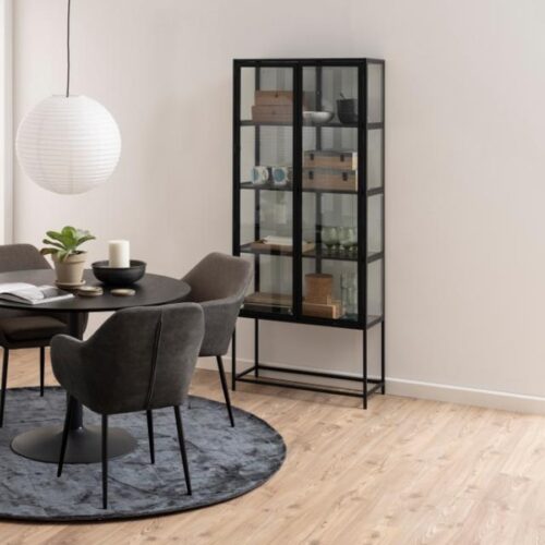 Seaford Vitrine Sort Stål Klar Glas