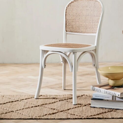 WICKY Spisebordsstol i Hvidlakeret Egetræ med Sæde & Ryg i Flet fra Nordal | 50x44x86 cm hos uniquebeds, home & living - Billede 2