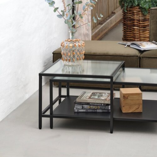 Wuhan Sofabord Sæt Sort Metal Glas