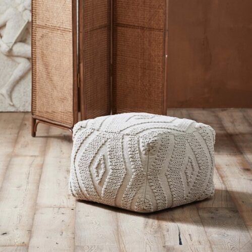 WULAR Puf i Råhvid Bomuld med Mønster fra Nordal | 50x50x38 cm hos uniquebeds, home & living - Billede 3