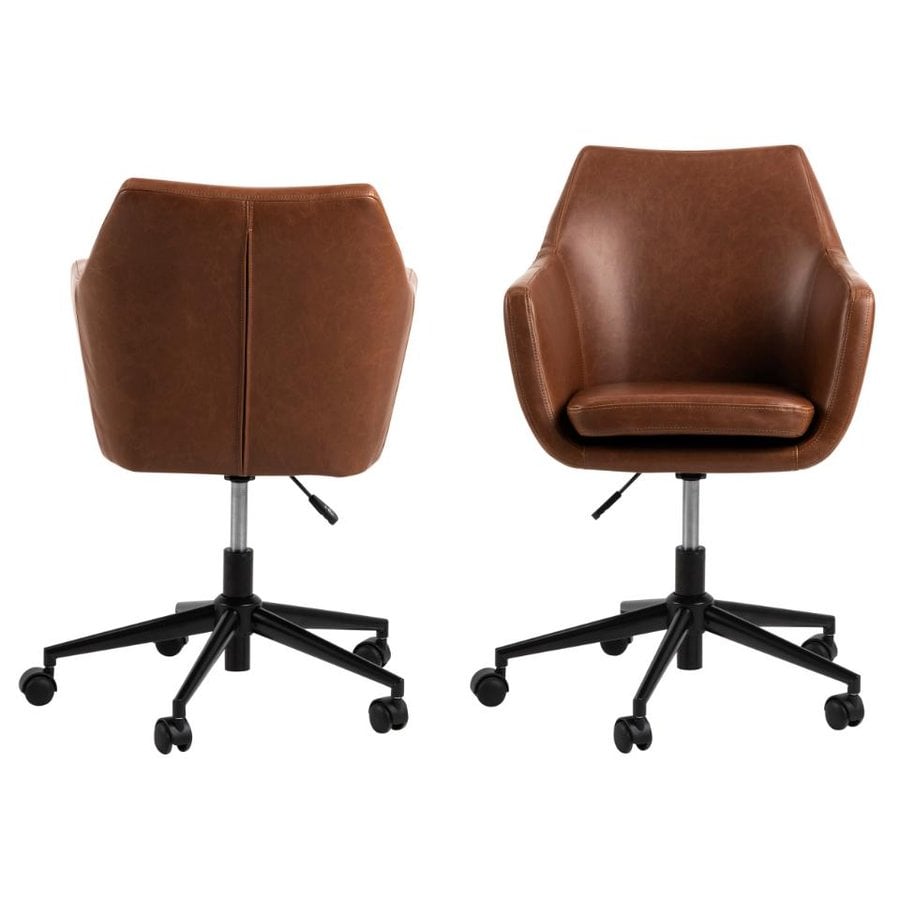 nora-skrivebordsstol-i-cognac-lderlook-med-armln-og-stel-i-sort-stl-fr-0000086938-3 Nora Skrivebordsstol Cognac Læderlook Armlæn Stel