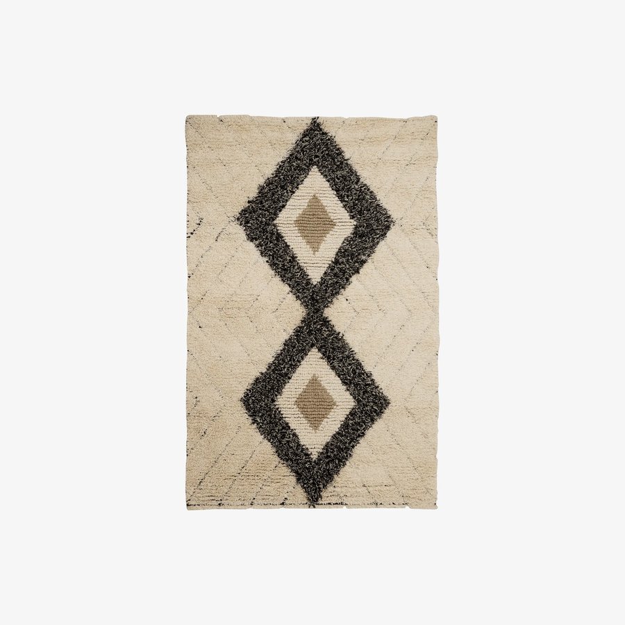 NUHA Gulvtæppe i Uld & Bomuld fra Nordal | 160x240 cm | Råhvid, Sort hos uniquebeds, home & living - Billede 1