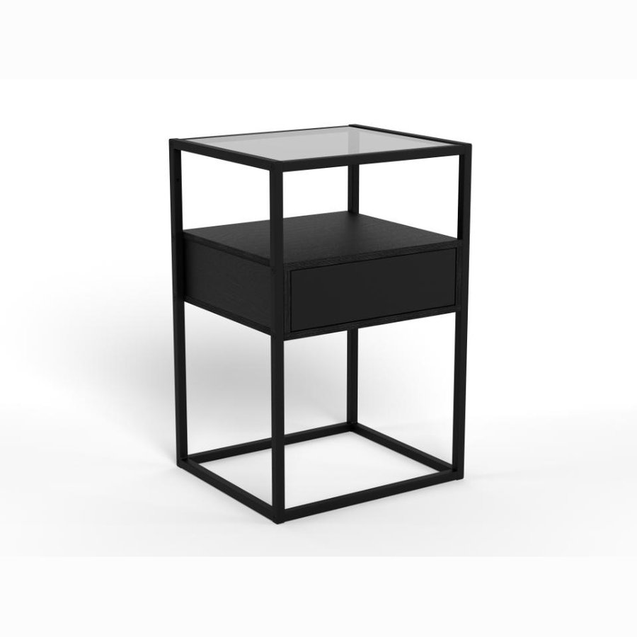 Randolf Firkantet Natbord Røgfarvet Glas Sort