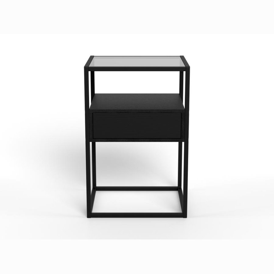 Randolf Firkantet Natbord Røgfarvet Glas Sort