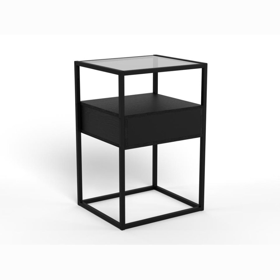 Randolf Firkantet Natbord Røgfarvet Glas Sort