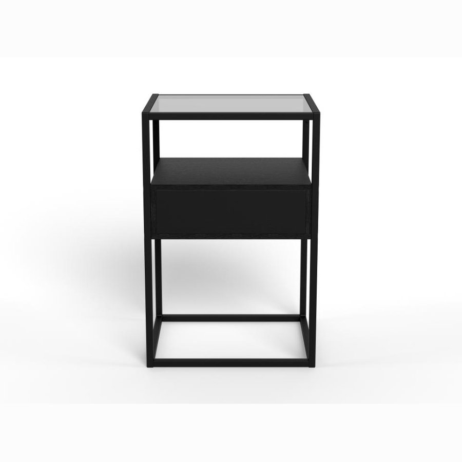 Randolf Firkantet Natbord Røgfarvet Glas Sort