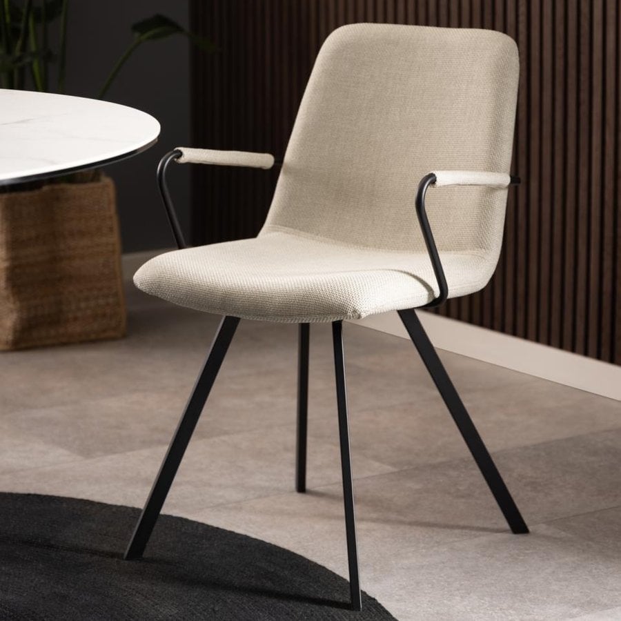 Selina Spisebordsstol Beige Stof Armlæn Stel