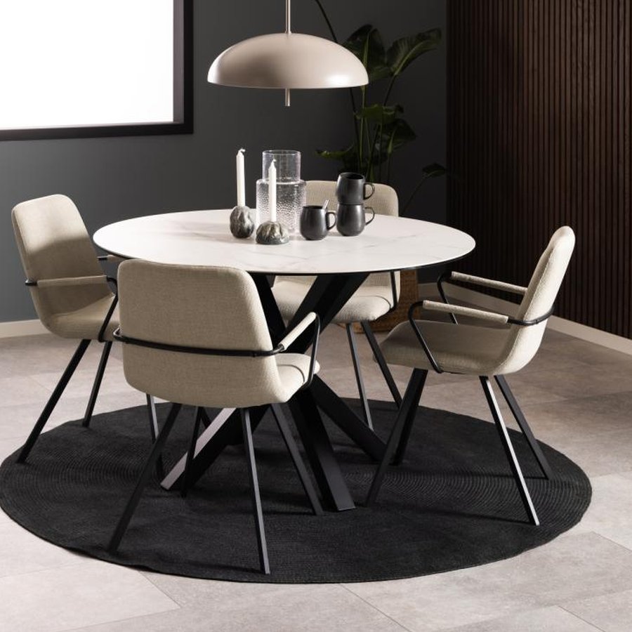 Selina Spisebordsstol Beige Stof Armlæn Stel