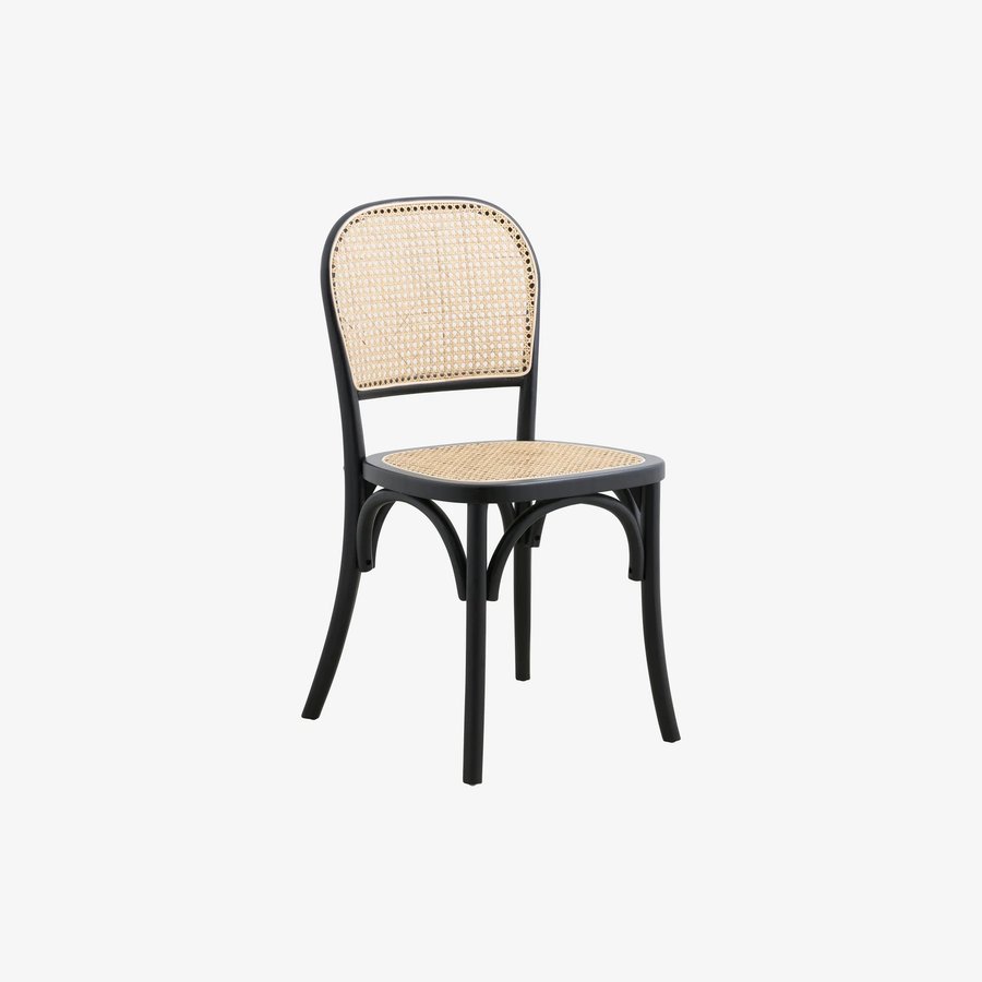 WICKY Spisebordsstol i Sortlakeret Birketræ med Sæde & Ryg i Flet fra Nordal | 50x44x86 cm hos uniquebeds, home & living - Billede 1