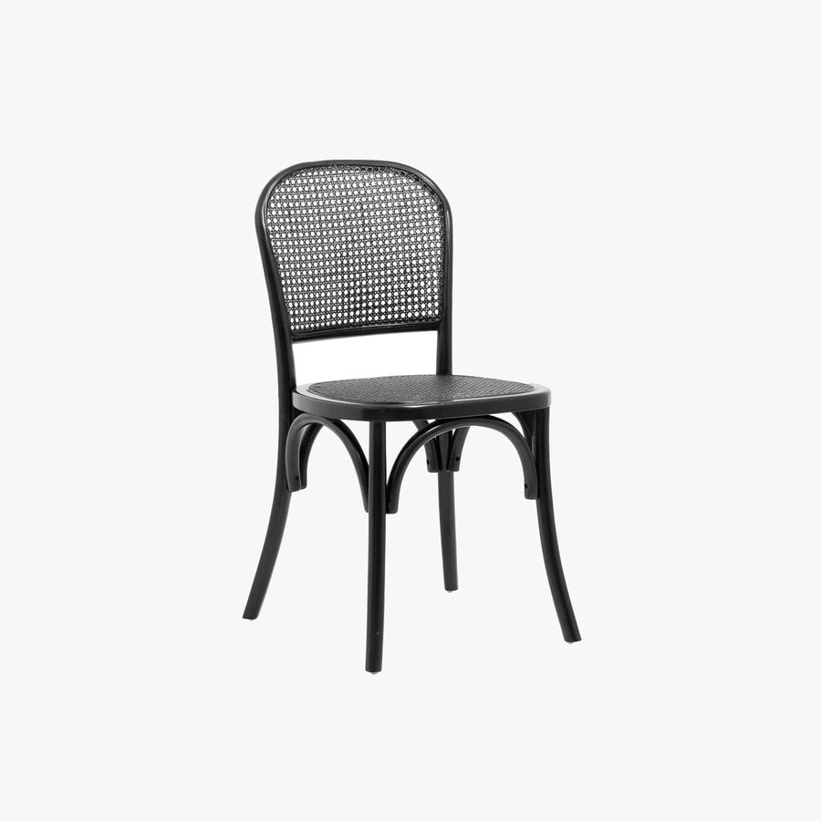 WICKY Spisebordsstol i Sortlakeret Birketræ med Sæde & Ryg i Sort Flet fra Nordal | 50x44x86 cm hos uniquebeds, home & living - Billede 1