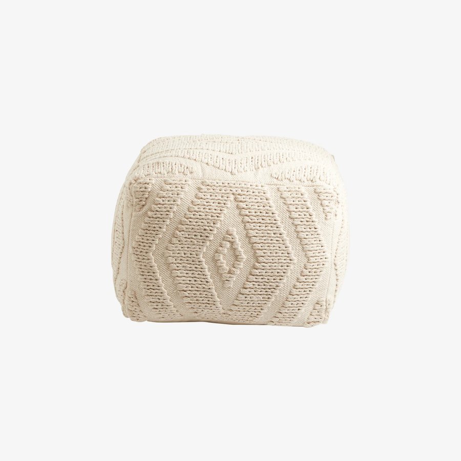 wular-puf-i-rhvid-bomuld-med-mnster-fra-nordal-50x50x38-cm-hos-uniqueb-1 WULAR Puf i Råhvid Bomuld med Mønster fra Nordal | 50x50x38 cm hos uniquebeds, home & living - Billede 1