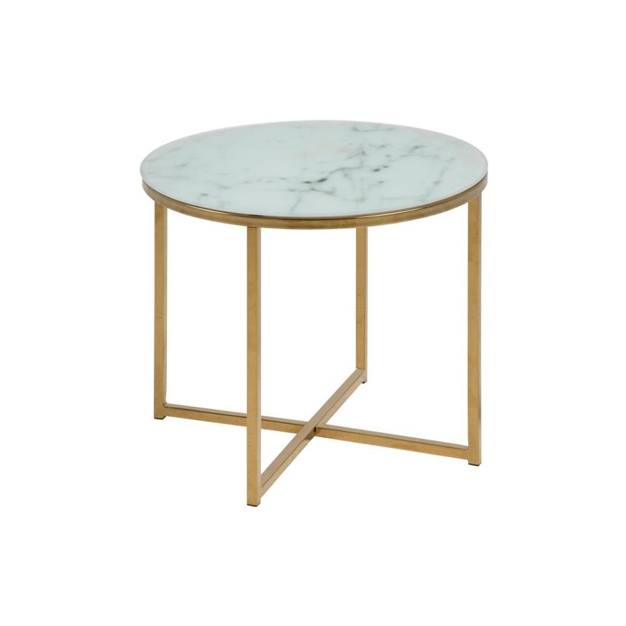 Alisma Hjørnebord Hvid Glas Stel Gylden