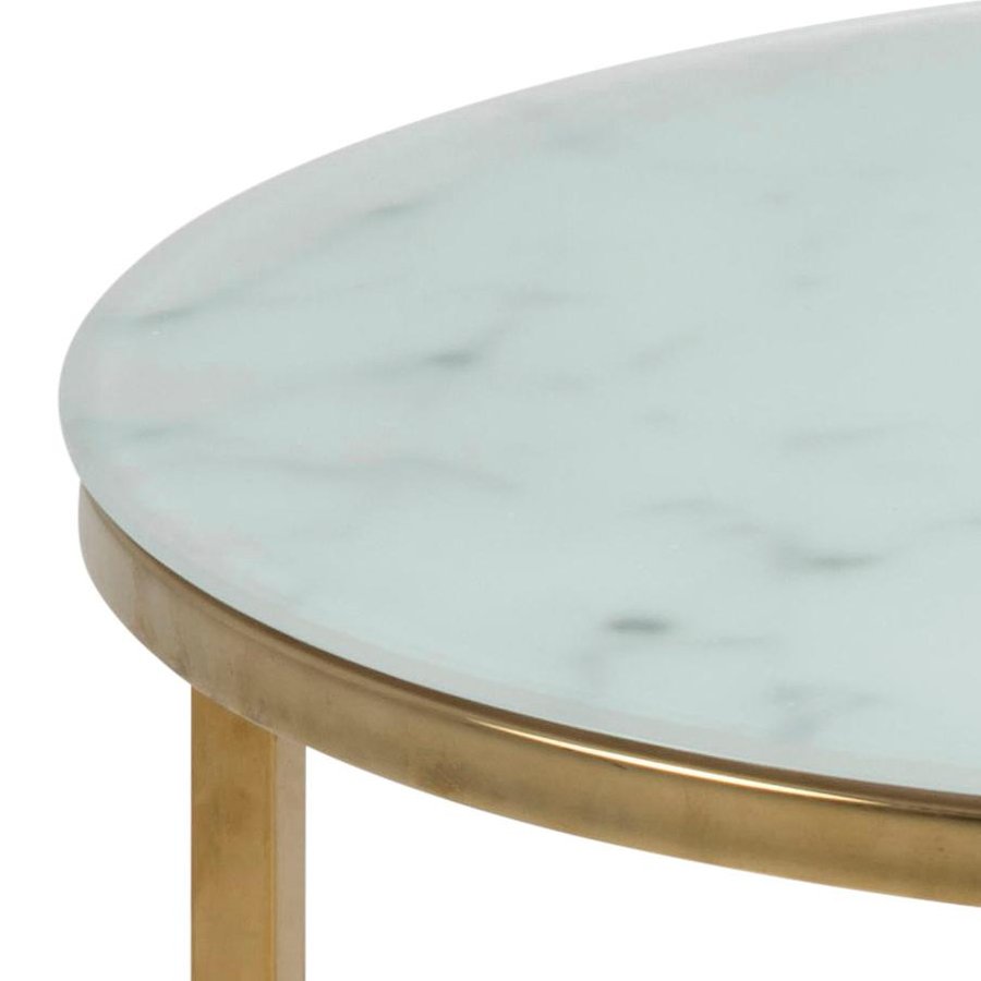 Alisma Hjørnebord Hvid Glas Stel Gylden