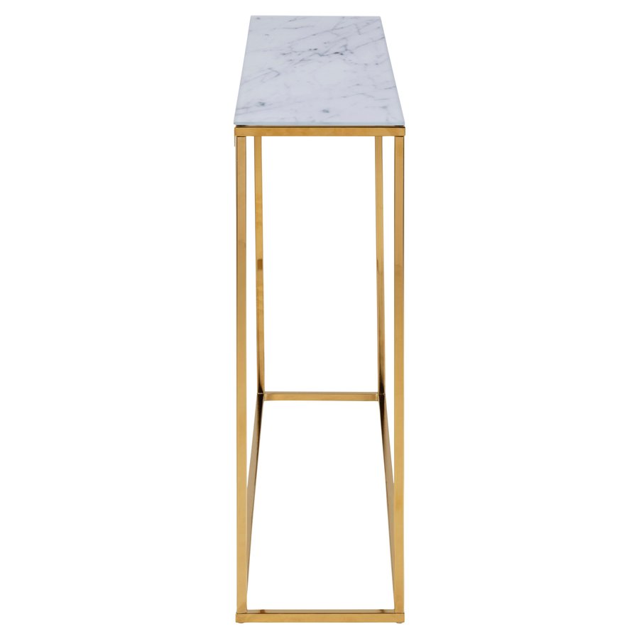 Alisma Konsolbord Hvid Glas Stel Gylden