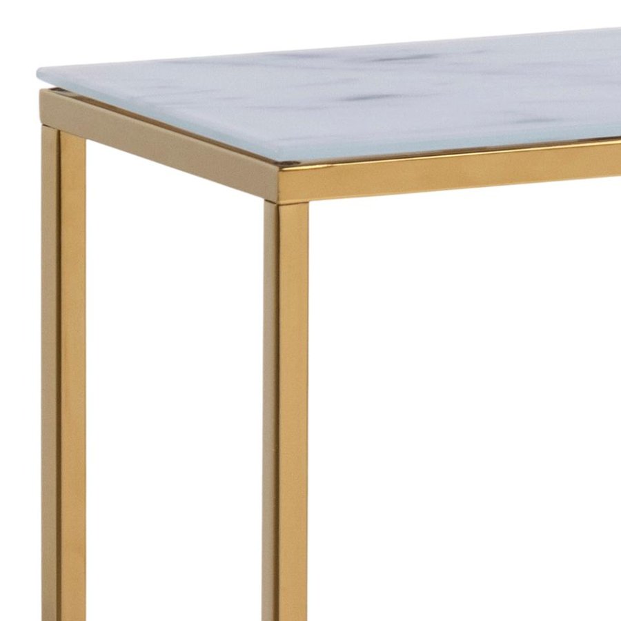 Alisma Konsolbord Hvid Glas Stel Gylden