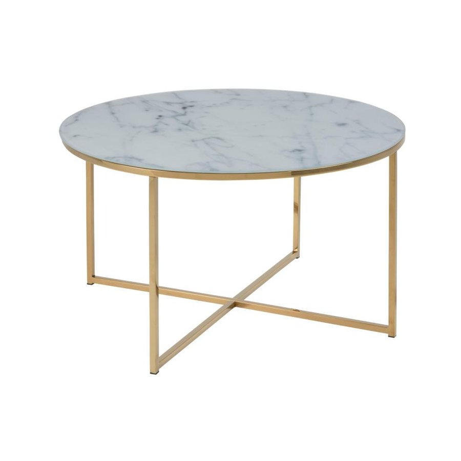 Alisma Sofabord Hvid Glas Stel Gylden
