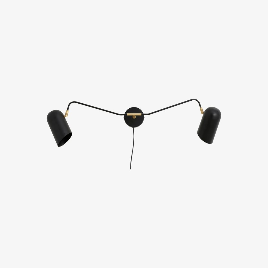 ERIS Væglampe med 2 Arme i Sortlakeret Metal & Messingdetaljer fra Nordal | 21x100x24 cm | Sort, Guld hos uniquebeds, home & living - Billede 1