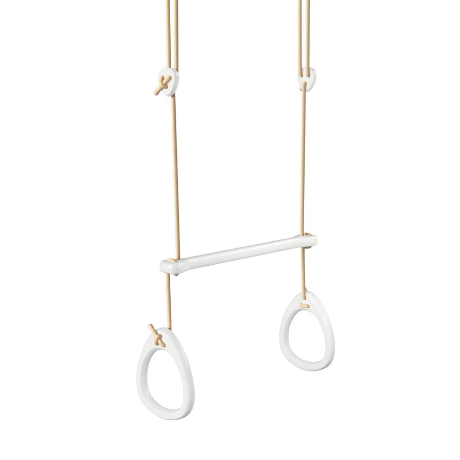 lillagunga-gymnastik-ringe-med-trapez-stang-i-massiv-birketr-i-hvid-4-1 Lillagunga Gymnastik Ringe med Trapez Stang i Massiv Birketræ i Hvid | 4 Farver Reb & 3 Længder hos Uniquebeds, home & living - Billede 1