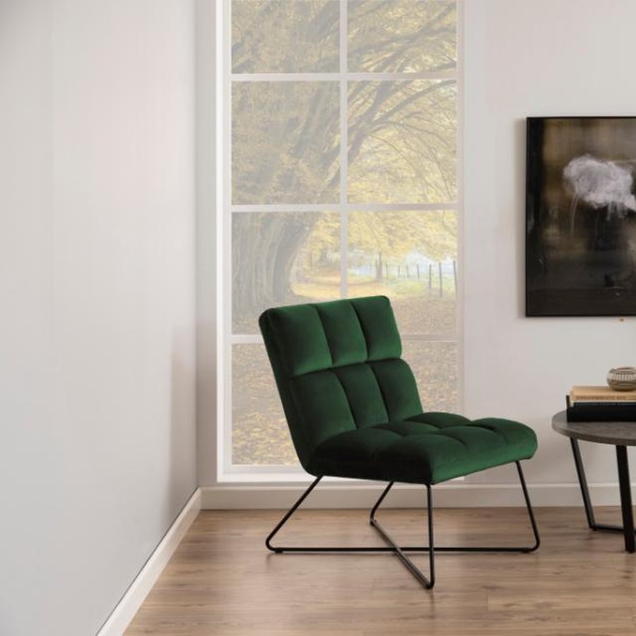 Alba Loungestol Skovgrøn Stof Firkantet Syning