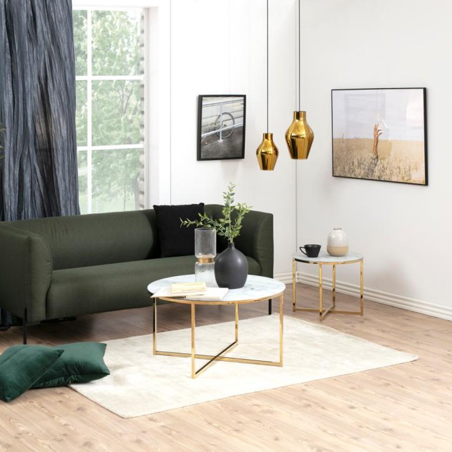 Alisma Hjørnebord Hvid Glas Stel Gylden
