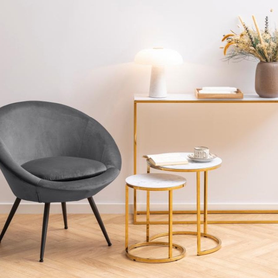 Alisma Indskudsbord Hvid Marmorlook Glas Stel