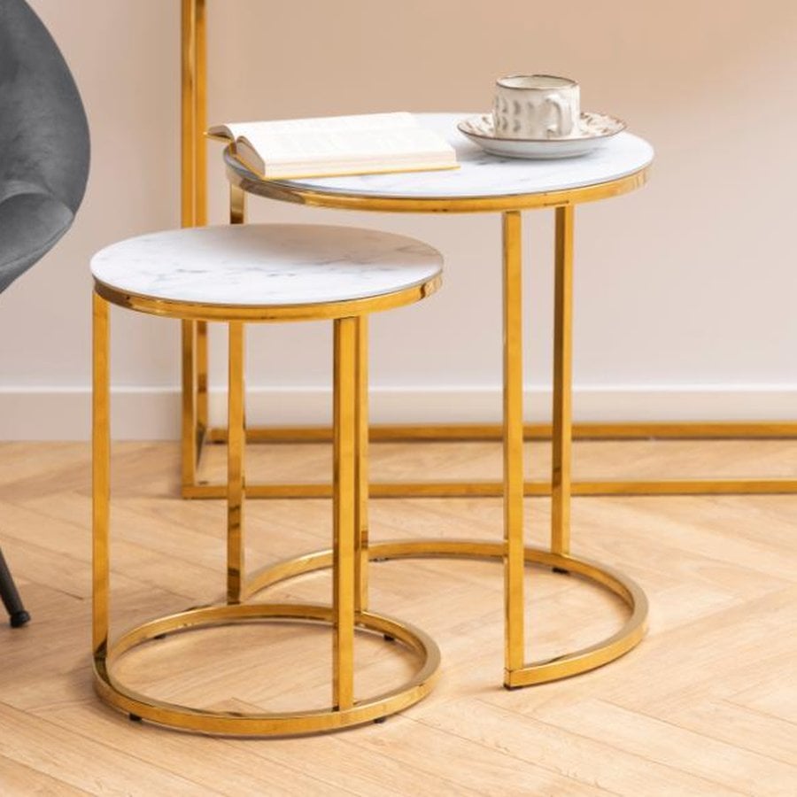 Alisma Indskudsbord Hvid Marmorlook Glas Stel