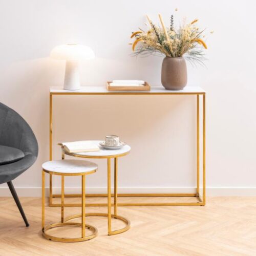 Alisma Konsolbord Hvid Glas Stel Gylden