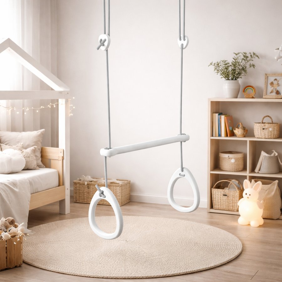 miljoe-lillagunga-gymnastik-ringe-med-trapez-stang-i-massiv-birketr-i-hvid-4-7 Lillagunga Gymnastik Ringe med Trapez Stang i Massiv Birketræ i Hvid | 4 Farver Reb & 3 Længder hos Uniquebeds, home & living - Billede 7