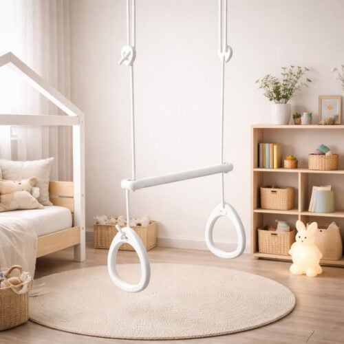 Lillagunga Gymnastik Ringe med Trapez Stang i Massiv Birketræ i Hvid | 4 Farver Reb & 3 Længder hos Uniquebeds, home & living - Billede 8