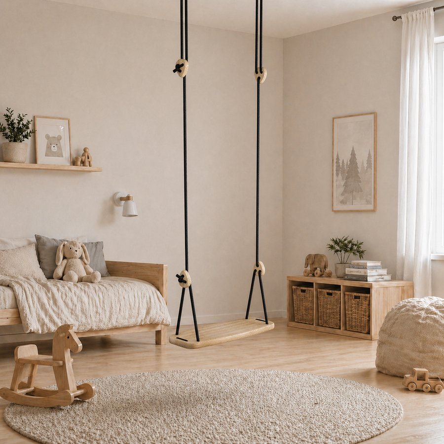 Lillagunga Klassisk Gynge i Massiv Egetræ | 9 Farver Reb & 3 Længder hos uniquebeds, home & living - Billede 7