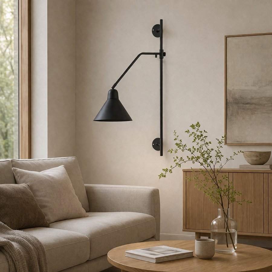 BUCK Væglampe i Sortlakeret Metal fra Nordal | 47x82, Skærmen er Ø20 cm | Sort hos uniquebeds, home & living - Billede 2