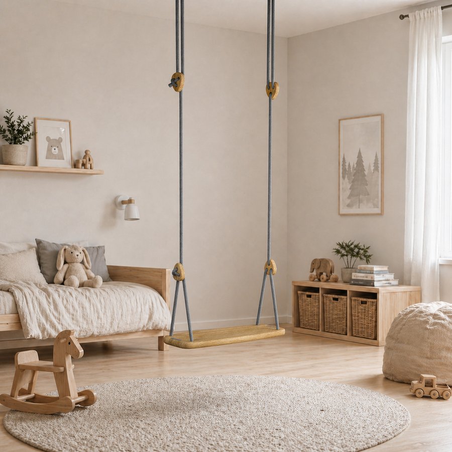 Lillagunga Klassisk Gynge i Massiv Egetræ | 9 Farver Reb & 3 Længder hos uniquebeds, home & living - Billede 2