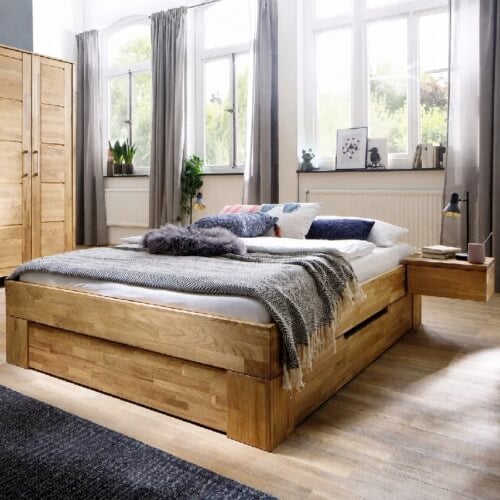 Saga Snedker Sengeramme i Massiv FSC Egetræ uden Gavl med Skuffer fra Organic Sleep