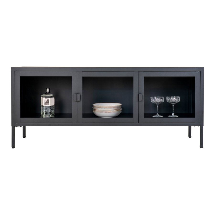 Brisbane TV-Bænk i Sort Stål med 3 Glaslåger fra House Nordic | BDH 130x40x55 cm - Billede 2