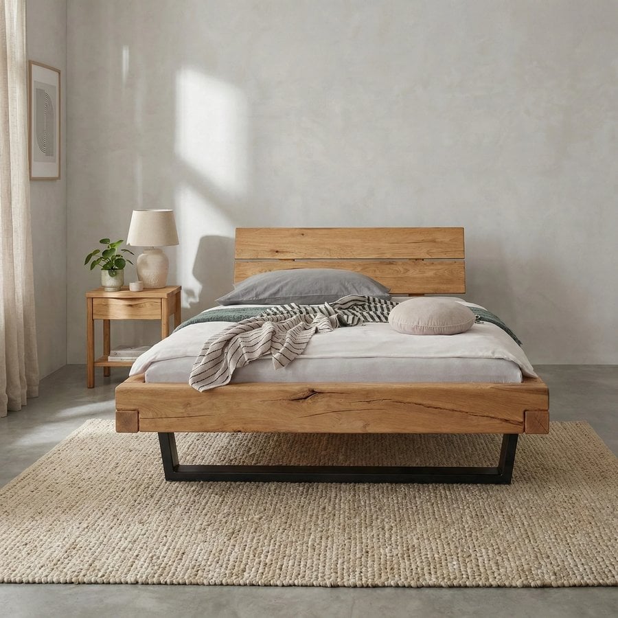 Frigg Snedker Bjælkesengeramme i Massiv Egetræ med Gavl & Metalben fra Organic Sleep | Naturolie | Mulighed for Skuffer & Sengeborde hos uniquebeds, home & living - Billede 2