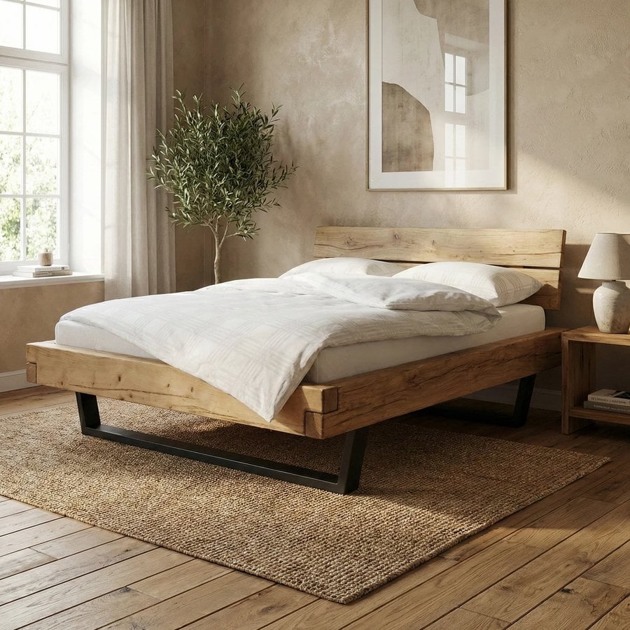 Frigg Snedker Bjælkesengeramme i Massiv FSC Grantræ med Gavl & Metalben fra Organic Sleep | Bivoks | Mulighed for Skuffer & Sengeborde hos uniquebeds, home & living - Billede 1