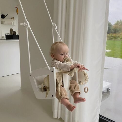 Lillagunga Babygynge i Massiv Hvis Birketræ med Hvid Læder & Hvide Reb | 3 Længder hos uniquebeds, home & living - Billede 3