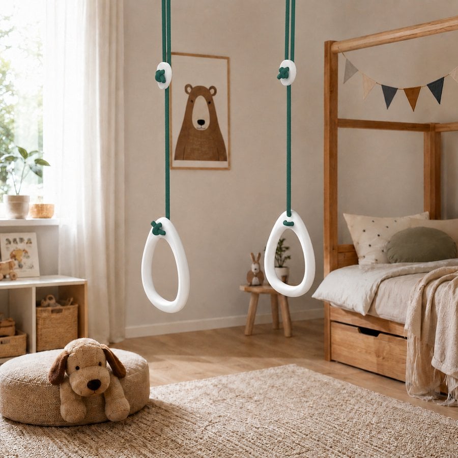 Lillagunga Gymnastik Ringe til Børn & Voksne i Massiv Hvid Birketræ | 9 Farver Reb & 3 Længder hos uniquebeds, home & living - Billede 3